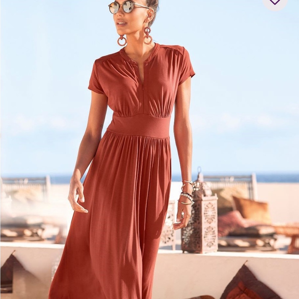 Lascana NWT Sexy Rust Short-Sleeve Maxi Dress with Waistband Sz 10